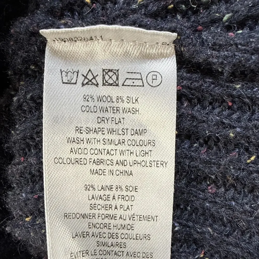 French Connection Donegal Ribbed Knit V-neck Oversized Sweater Size XS Wool Silk